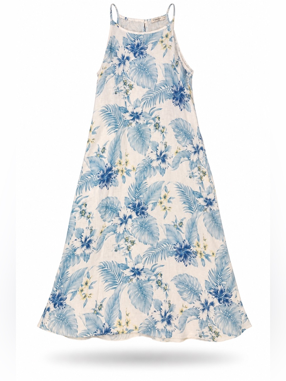 Asymmetrical Blue Floral Sundress with Spaghetti Straps